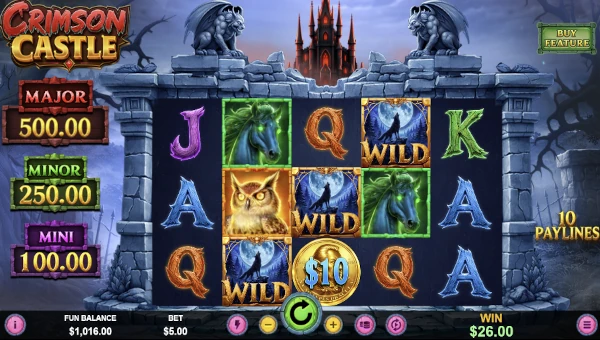 Crimson Castle base game screenshot showing reels and features