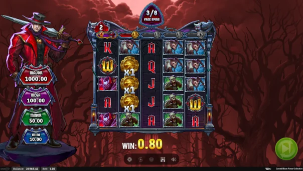 Screenshot of Cursed Moon Power Collection slot demo showing reels and bonus game features