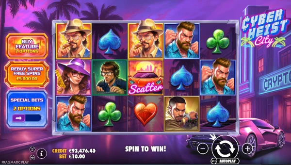 Cyberheist City base game screenshot showing reels and features