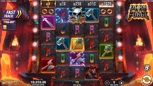 Dark Forge base game screenshot showing reels and features
