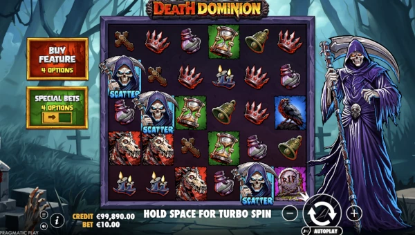 Death Dominion base game screenshot showing reels and features
