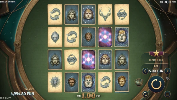 Deck of Divinity base game screenshot showing reels and features