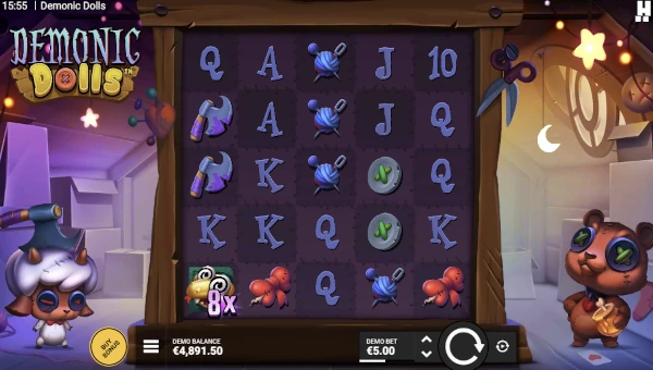 Demonic Dolls base game screenshot showing reels and features
