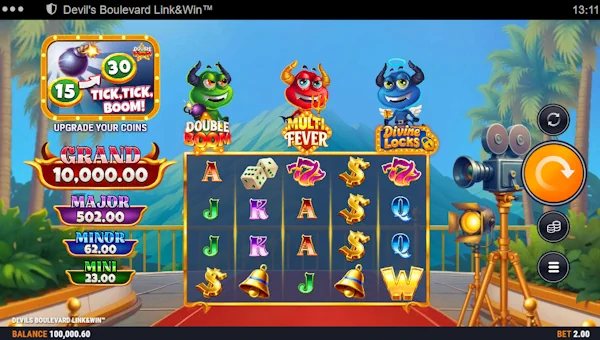 Devils Boulevard base game screenshot showing reels and features