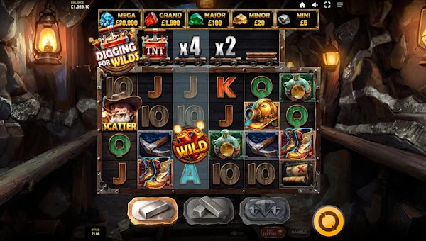 Digging for Wilds base game screenshot showing reels and features