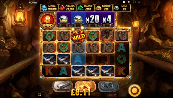 Screenshot of Digging for Wilds slot demo showing reels and bonus game features