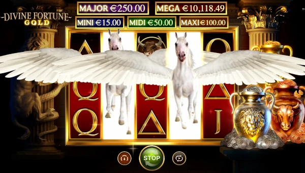Divine Fortune Gold base game screenshot showing reels and features