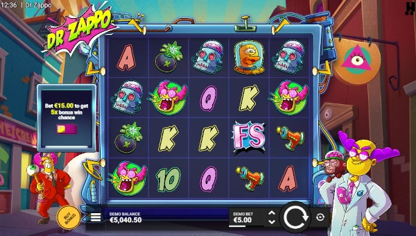 Dr Zappo base game screenshot showing reels and features
