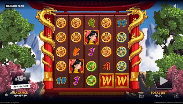 Dragon Trail base game screenshot showing reels and features