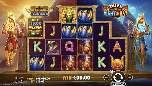 Duel of Night and Day base game screenshot showing reels and features