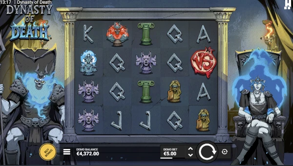 Dynasty of Death base game screenshot showing reels and features