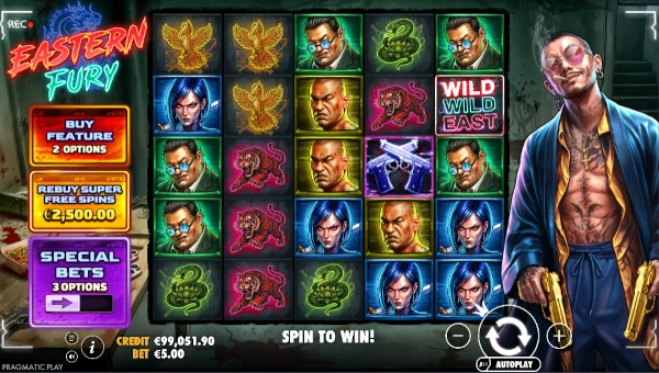 Eastern Fury base game screenshot showing reels and features
