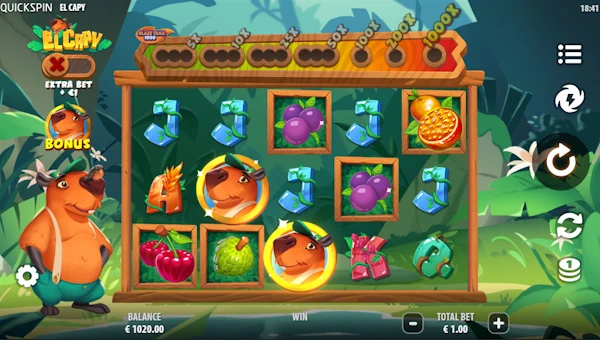 El Capy base game screenshot showing reels and features