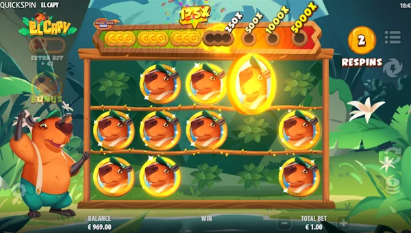 Screenshot of El Capy slot demo showing reels and bonus game features