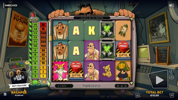 Enriched base game screenshot showing reels and features