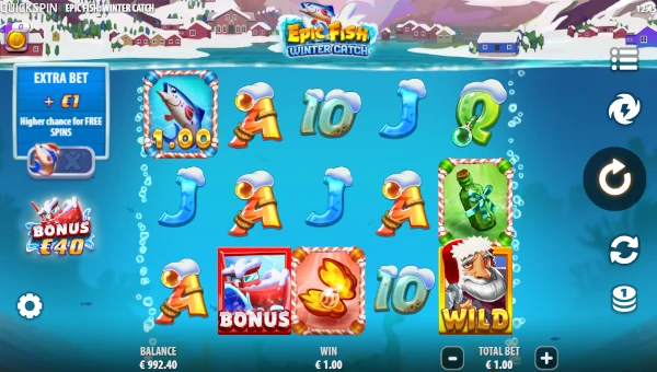Epic Fish Winter Catch base game screenshot showing reels and features