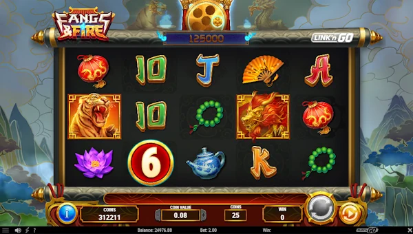 Fangs and Fire base game screenshot showing reels and features