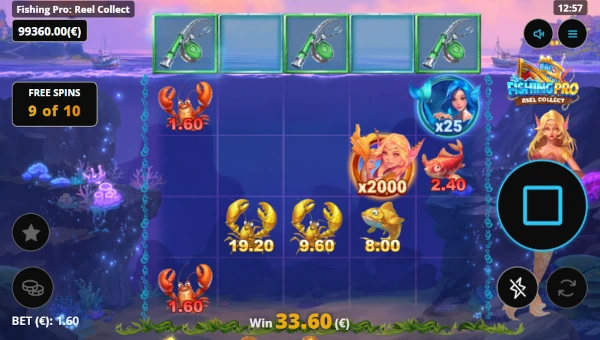 Screenshot of Fishing Pro Reel Collect slot demo showing reels and bonus game features