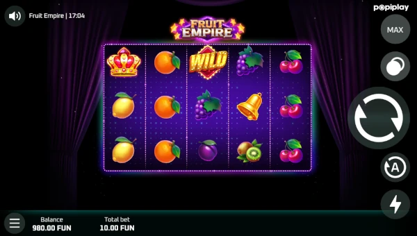 Fruit Empire base game screenshot showing reels and features