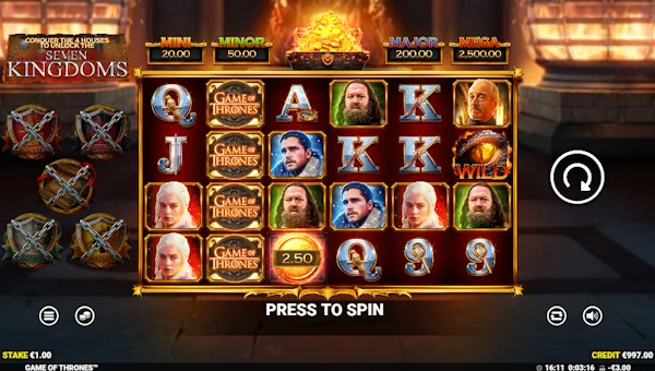 Game of Thrones base game screenshot showing reels and features