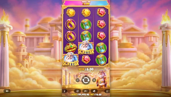 Gates of Olympus POP base game screenshot showing reels and features