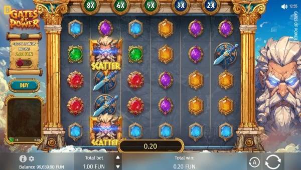 Gates of Power base game screenshot showing reels and features