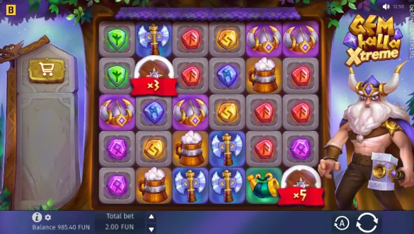 Gemhalla Xtreme base game screenshot showing reels and features
