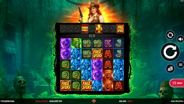 Giga Zombies GigaBlox base game screenshot showing reels and features