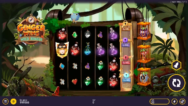 Ginger Wins Wild Jungle base game screenshot showing reels and features