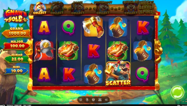 Gnaw N Gold base game screenshot showing reels and features