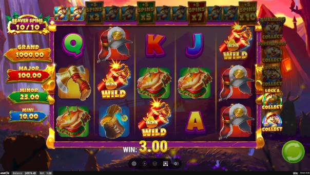 Screenshot of Gnaw N Gold slot demo showing reels and bonus game features