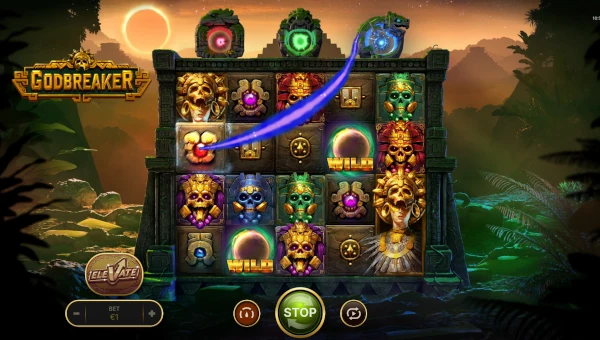 Godbreaker base game screenshot showing reels and features