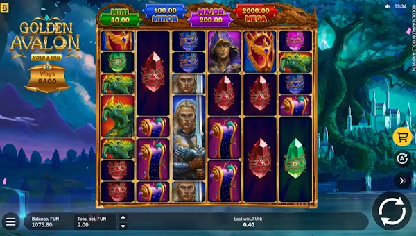 Golden Avalon Hold and Win base game screenshot showing reels and features