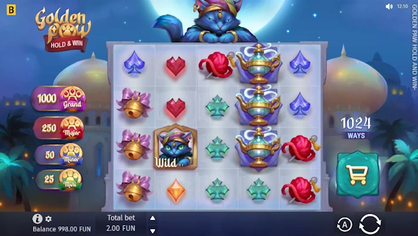 Golden Paw Hold and Win base game screenshot showing reels and features