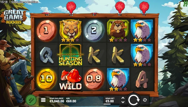 Great Game Rockies base game screenshot showing reels and features