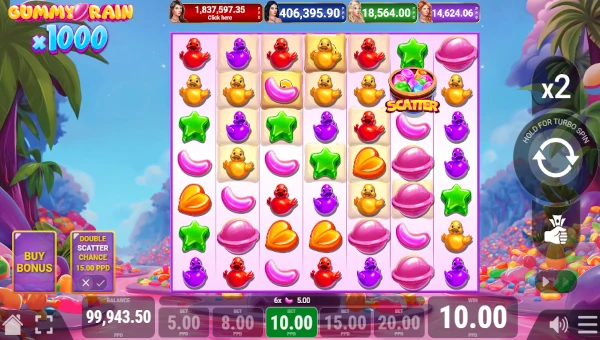 Base Game Screenshot of Gummy Rain x1000 Slot by PatePlay