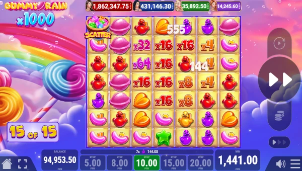 Bonus Game and Free Spins in Gummy Rain x1000 Slot by PatePlay
