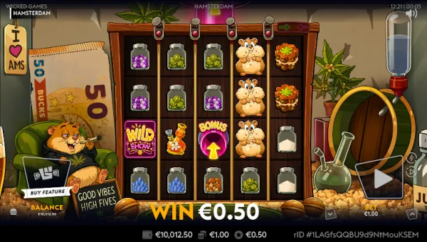 Hamsterdam base game screenshot showing reels and features