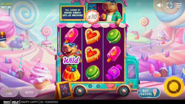 Happy Cappy base game screenshot showing reels and features