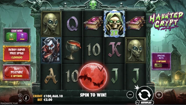 Haunted Crypt base game screenshot showing reels and features