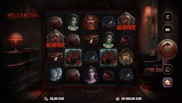 Base Game Screenshot of Hellevator slot with horror elevator theme