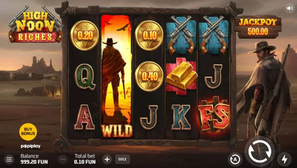 High Noon Riches base game screenshot showing reels and features