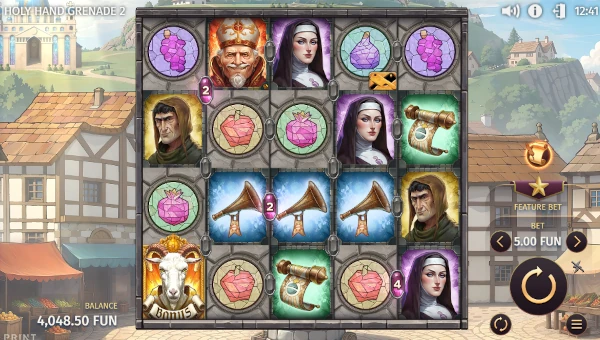 Holy Hand Grenade 2 base game screenshot showing reels and features