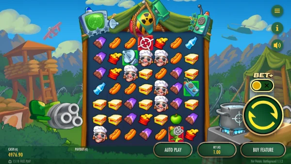 Hot Potato Battleground base game screenshot showing reels and features