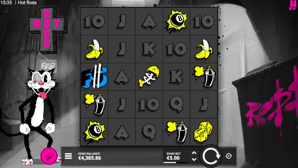 Hot Ross base game screenshot showing reels and features
