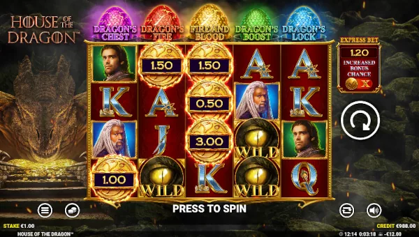 House of the Dragon base game screenshot showing reels and features