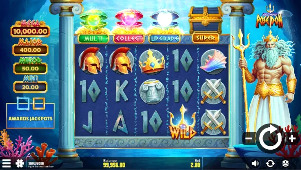 Hyper Frames Poseidon base game screenshot showing reels and features