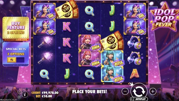 Idol Pop Fever base game screenshot showing reels and features