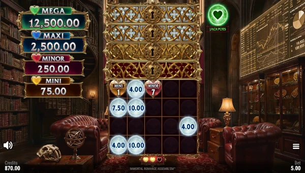 Screenshot of Immortal Romance Assembl Em slot demo showing reels and bonus game features