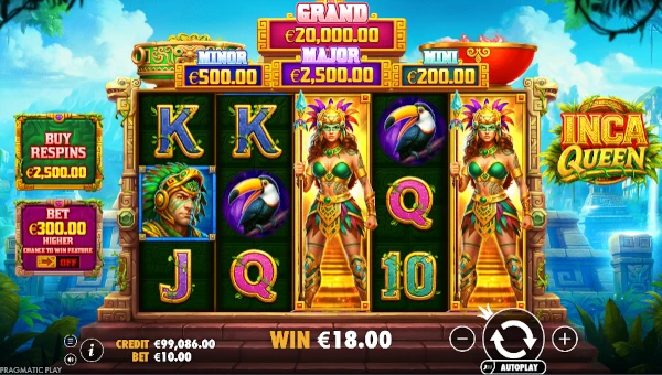 Inca Queen base game screenshot showing reels and features